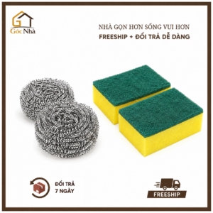 Bộ 4 Miếng Cọ Rửa Chén Inox Và Mút Xốp Đa Năng Tẩy Rửa Nhà Bếp Không Gỉ Sét